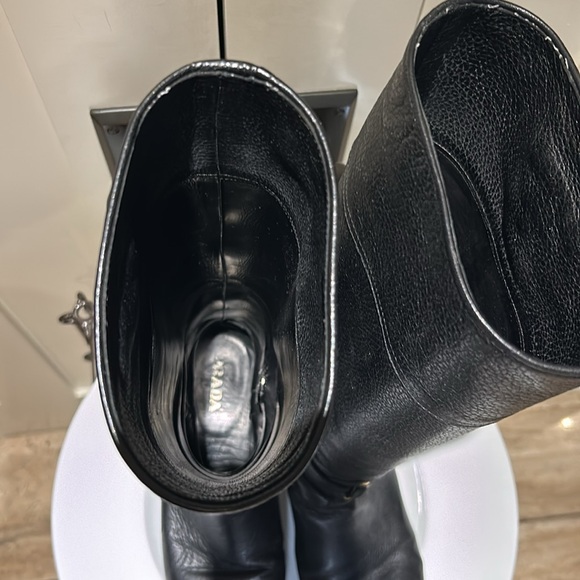 Prada, tall black boots. Size 38.5 black Calf- skin. Gold hardware.￼ - Picture 5 of 12